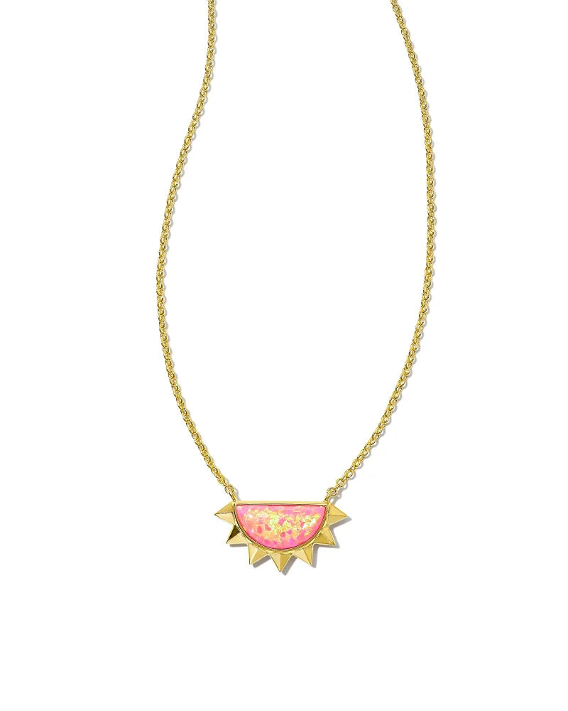 Sienna Gold Half Sun Pendant Necklace in Bright Pink Kyocera Opal