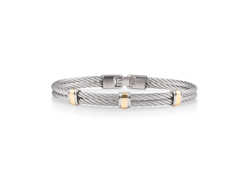 Alor Grey Cable Bracelet With Three Gold Stations 04-93-6558-0 | D05195 D06035