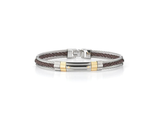 Alor  Grey Cable & Brown Leather Striped Bracelet 04-93-BR06-0 | D04676 D05206