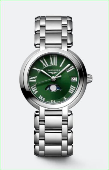 Longines PrimaLuna Quartz Green Dial Stainless Steel Ladies Watch L81154616 | W12650