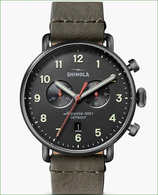 Shinola The Canfield Gunmetal Dial Leather Strap Men's Watch S0120141498 W11355