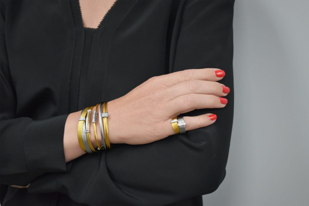 Alor Yellow & Grey Cable Crossed Ring 02-34-S450-1 | D05314