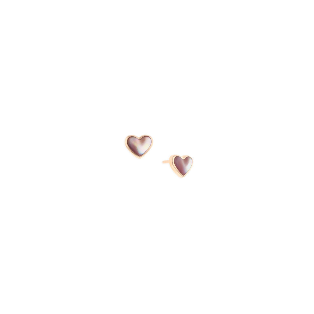 Kabana - 14KT Rose Gold Heart Earrings with Inlay and Diamonds