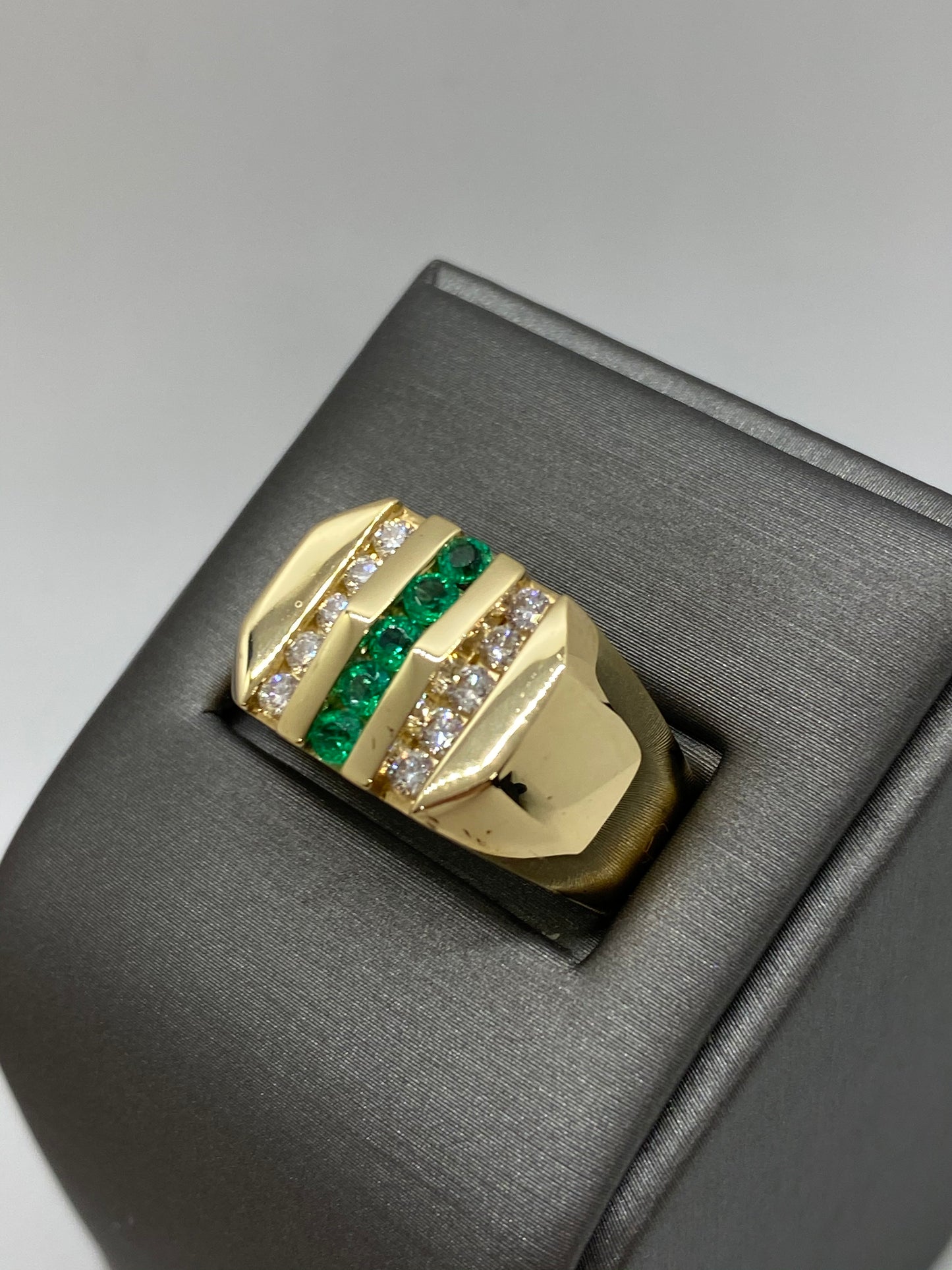 Men's Emerald Diamond Ring R18455 - Royal Gems and Jewelry
