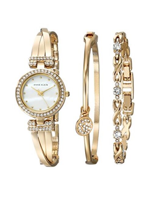 Anne Klein Women's Premium Crystal Accented Bangle Watch and Bracelet Set W12575