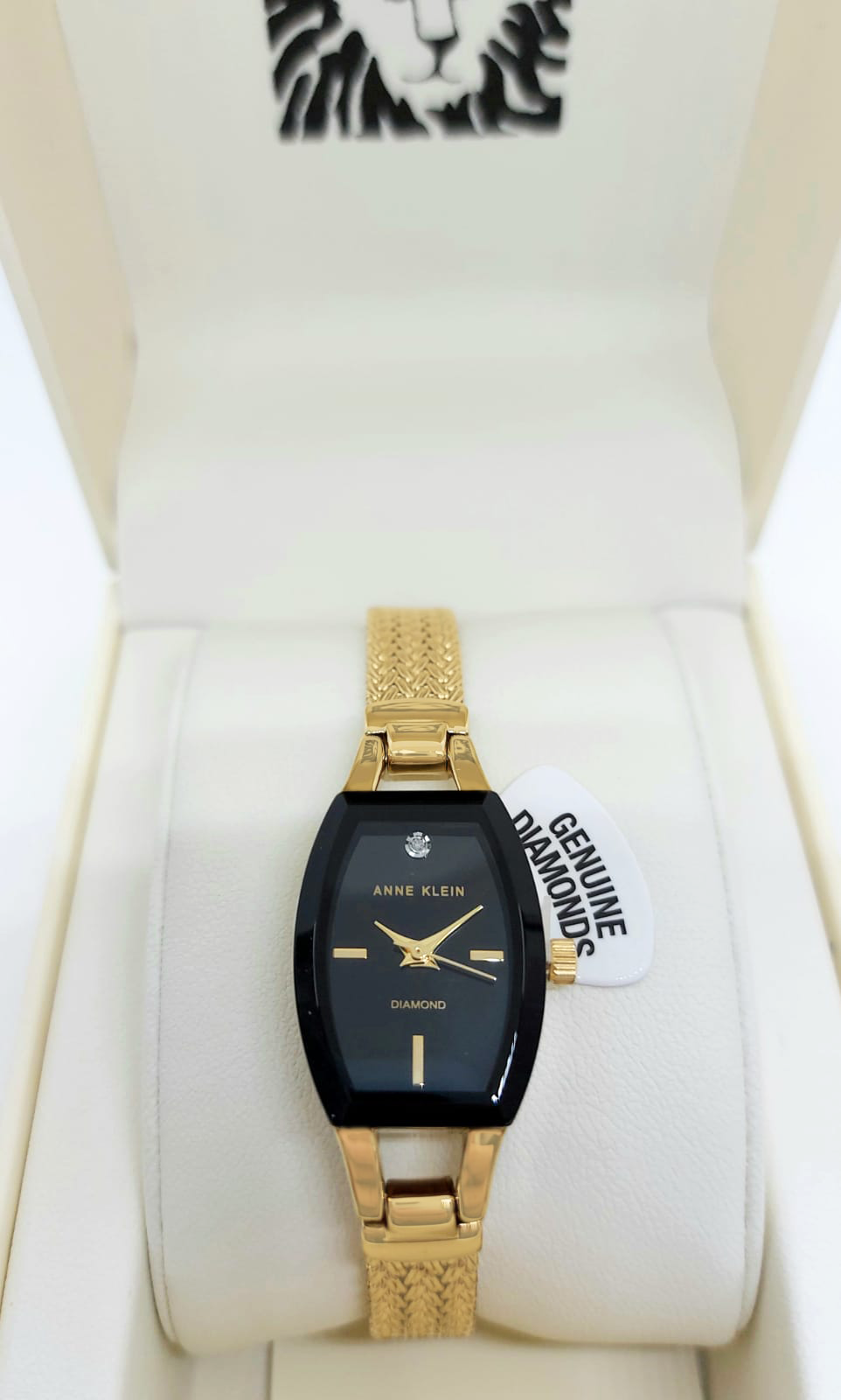 Anne Klein Women's Diamond-Accented Dial Gold-Tone Mesh Bracelet Watch W12582