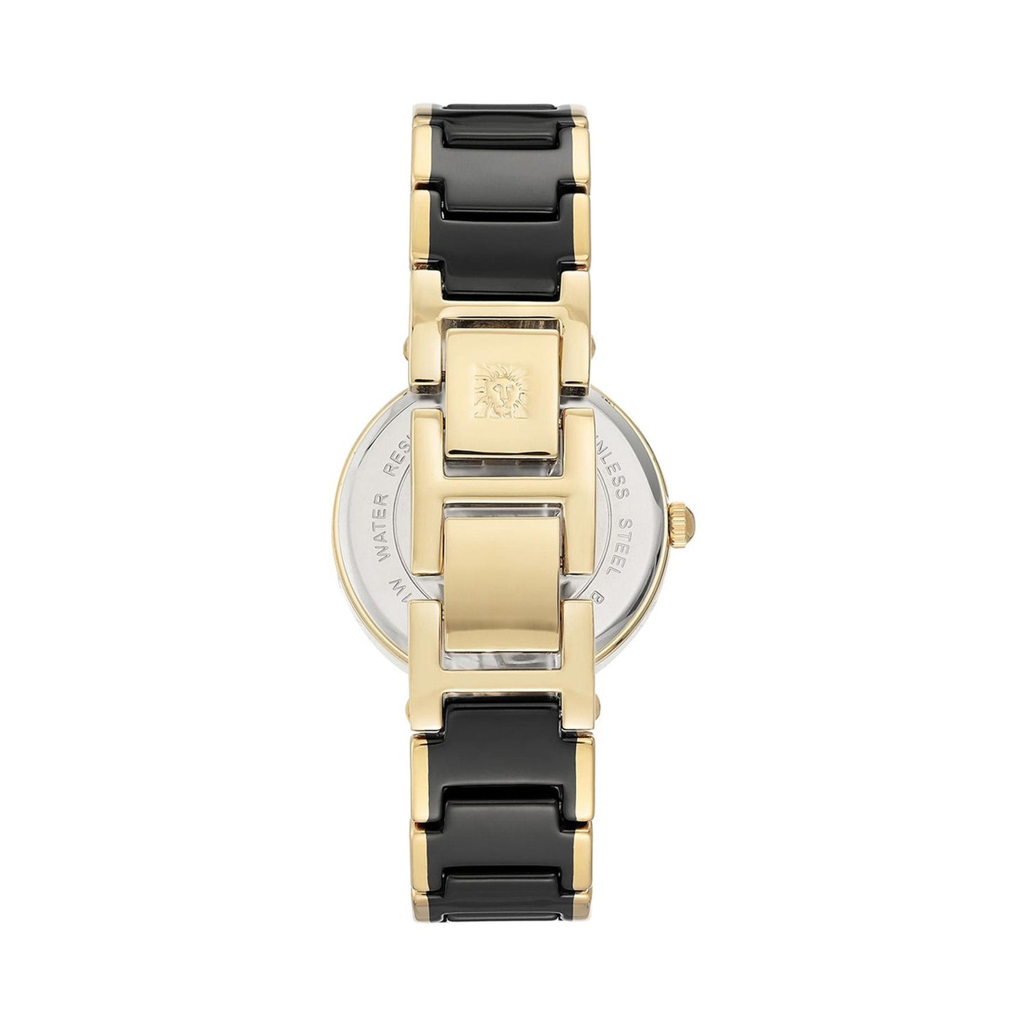 Anne Klein Solar Powered Gold Tone and Black Resin Women's Bracelet Watch W12623