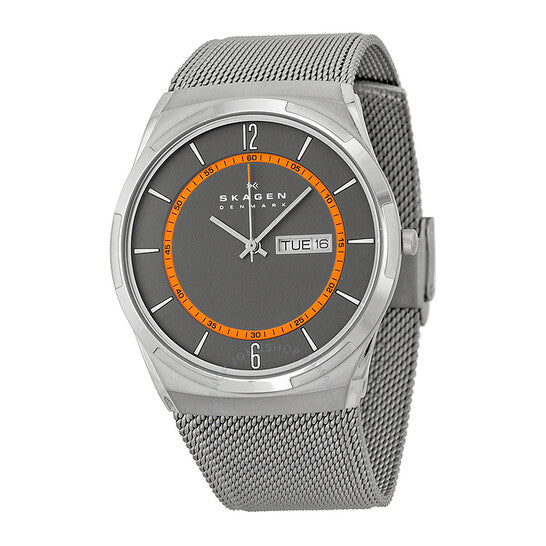 Skagen Melbye Titanium and Charcoal Steel Mesh Day-Date Watch W12668