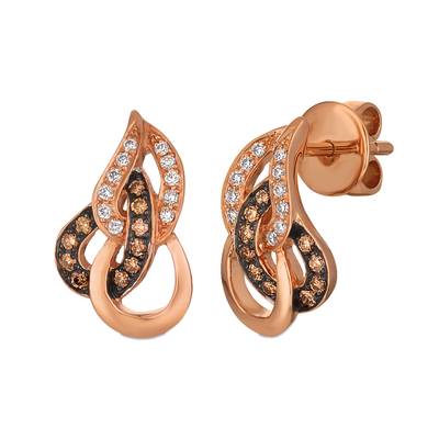 14K Strawberry Gold® Earrings with Chocolate Diamonds® 1/6 cts., Vanilla Diamonds® 1/10 cts. WIVR22 | E12220
