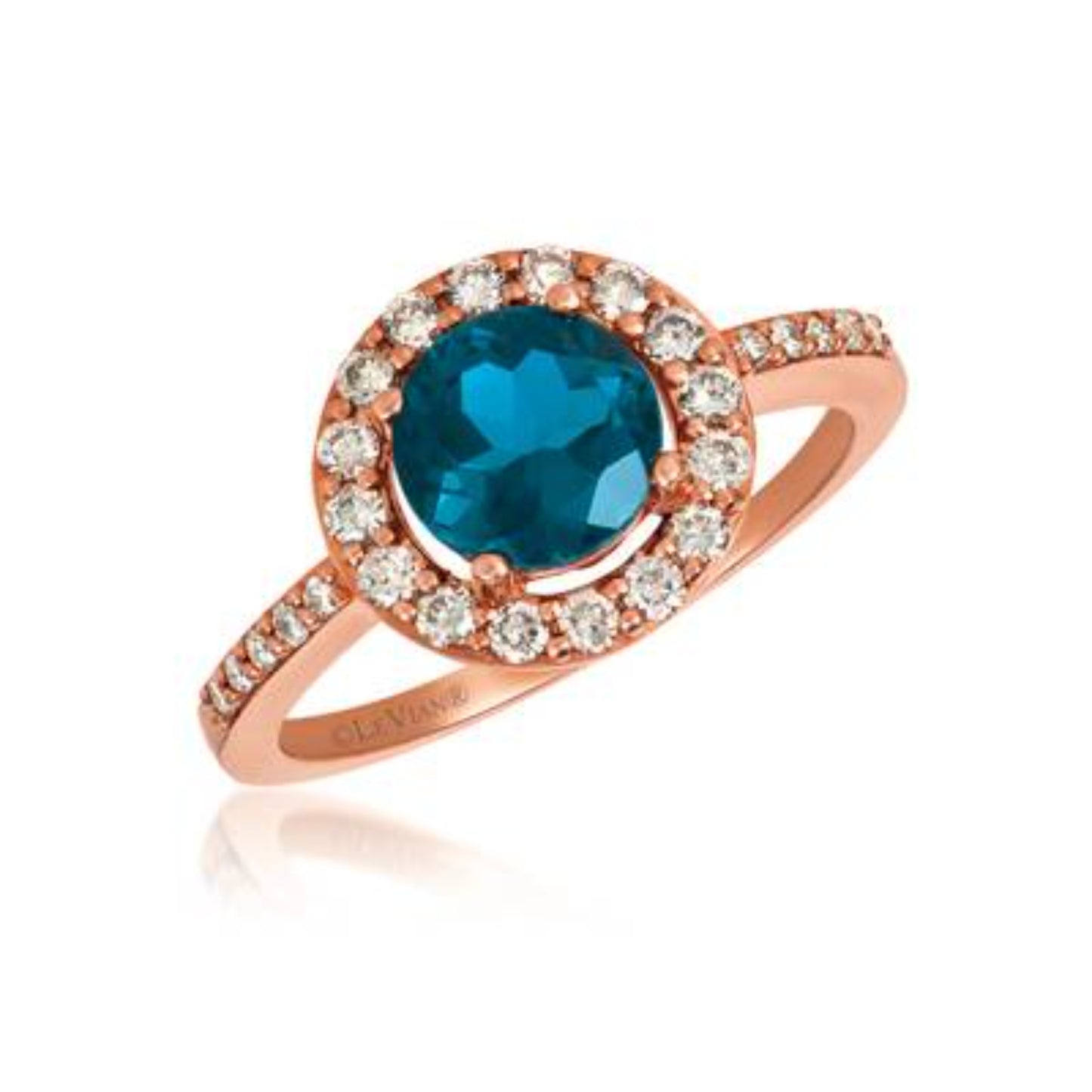 14K Rose Gold® Deep Sea Blue Topaz™ 1 3/8 cts. Ring with Nude Diamonds™ 3/8 cts. WJGF26 | R22322