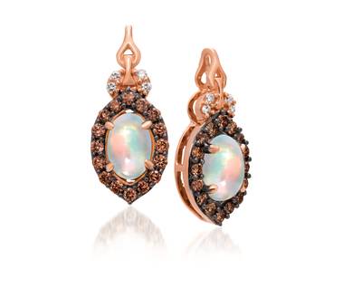 14K Strawberry Gold® Neopolitan Opal™ 5/8 cts. Earrings with Chocolate Diamonds® 1/4 cts., Vanilla Diamonds® cts.
