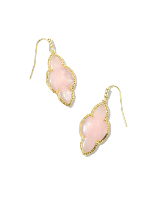 Abbie Gold Drop Earrings in Rose Quartz | 9608801906