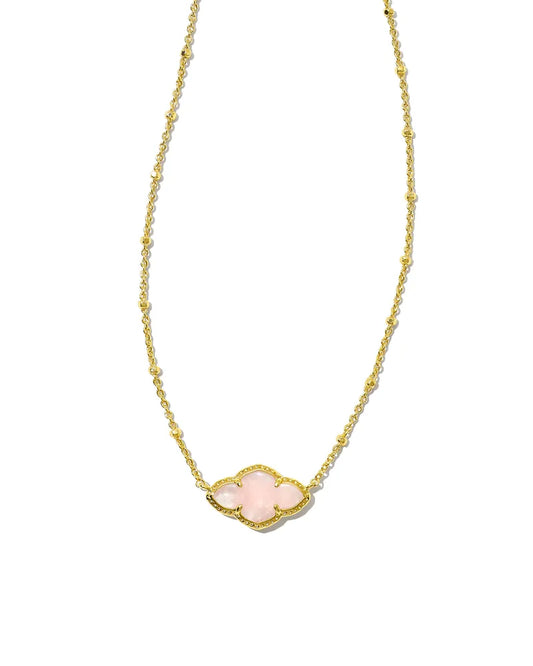 Abbie Gold Pendant Necklace in Rose Quartz | 9608802196