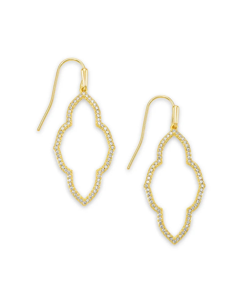 Abbie Gold Small Open Frame Earrings in White Crystal | 4217719623