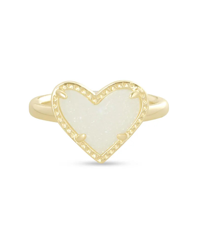 Ari Heart Gold Band Ring in Iridescent Drusy | 4217717709