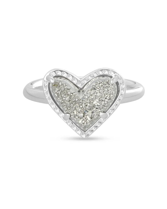 Ari Heart Silver Band Ring in Platinum Drusy | 4217717773