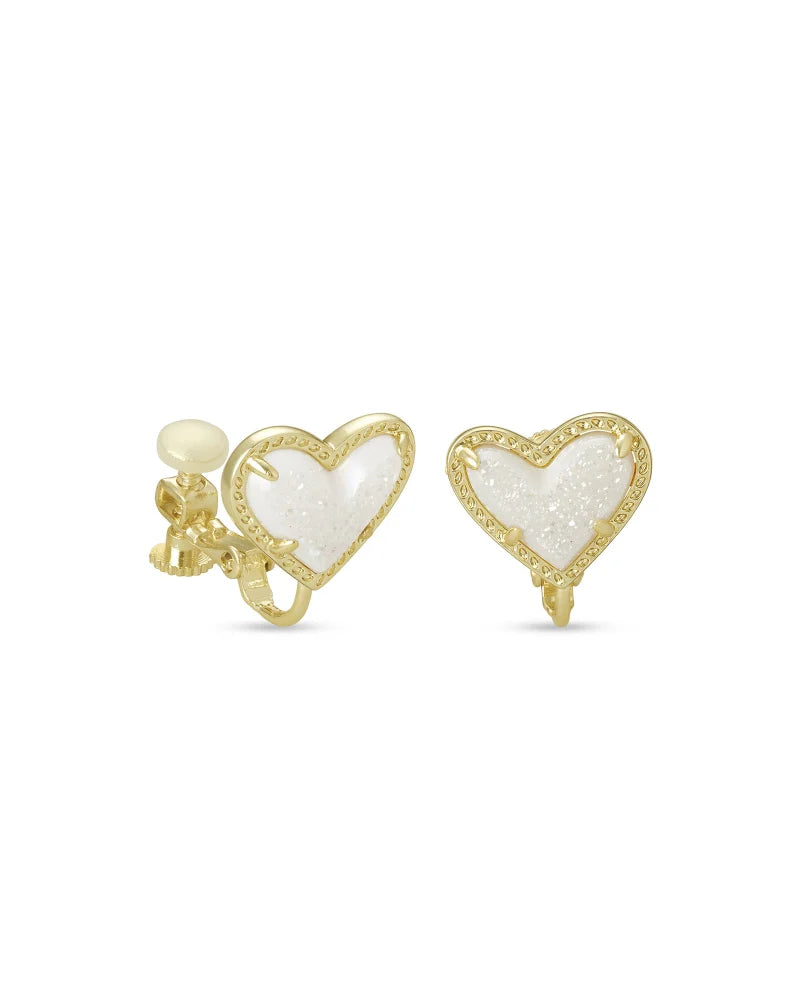 Ari Heart Gold Stud Clip On Earrings in Iridescent Drusy | 4217717924