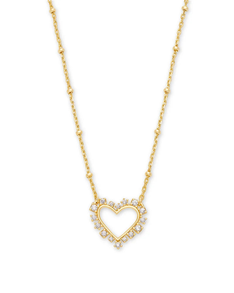 Ari Heart Gold Pendant Necklace in White Crystal | 4217719691