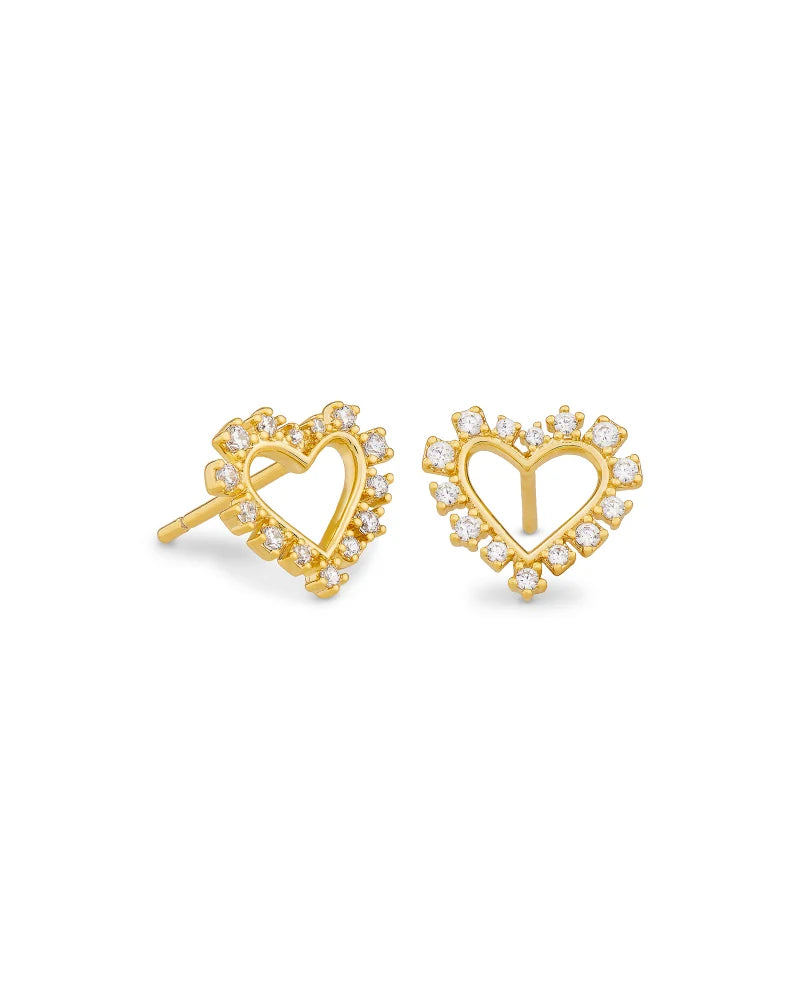 Ari Heart Gold Stud Earrings in White Crystal | 4217719668