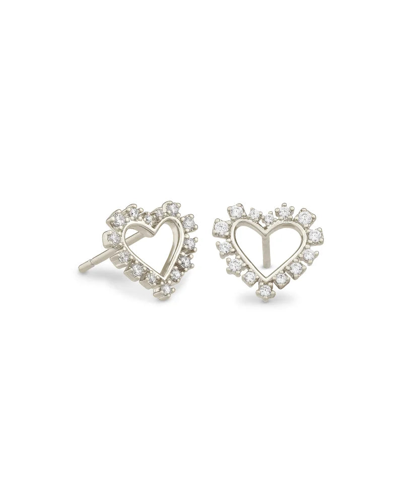 Ari Heart Silver Stud Earrings in White Crystal | 4217719629