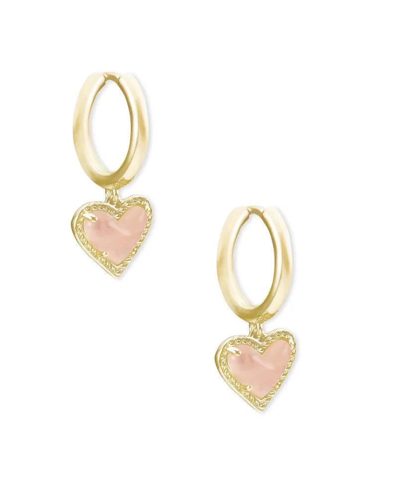 Ari Heart Gold Huggie Earrings in Rose Quartz | 4217717851