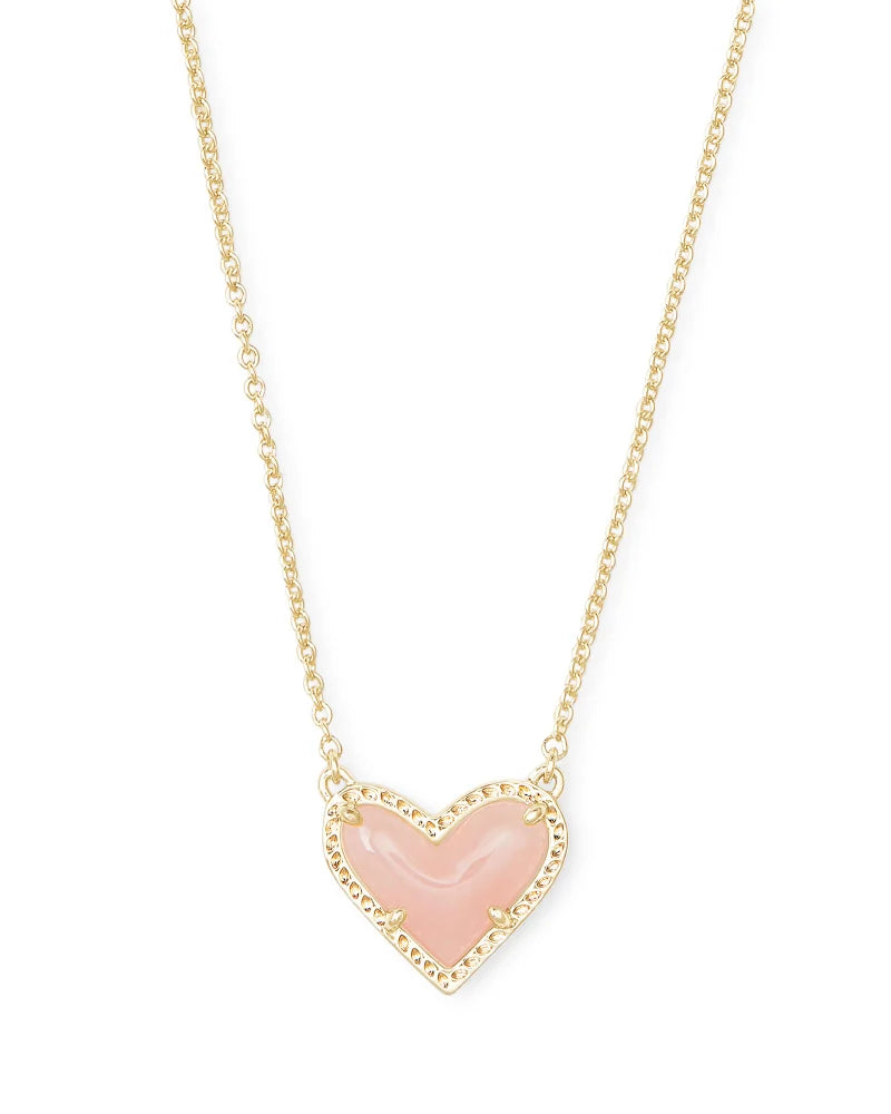 Ari Heart Gold Pendant Necklace in Rose Quartz | 4217717841