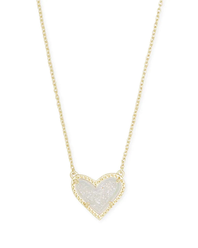 Ari Heart Gold Pendant Necklace in Iridescent Drusy | 4217704861