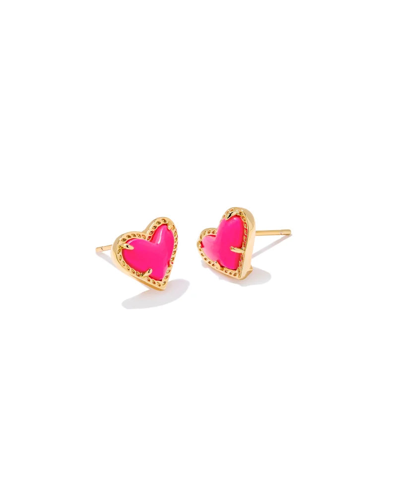 Ari Heart Gold Stud Earrings in Neon Pink Magnesite | 9608802007