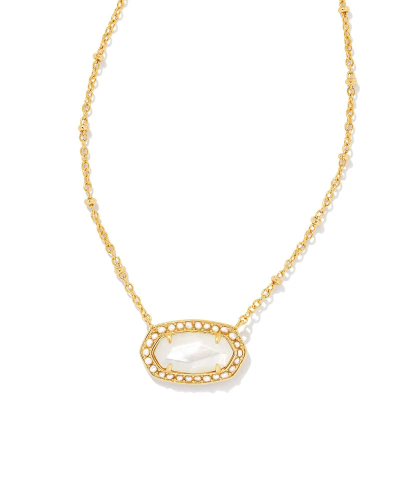 Pearl Beaded Elisa Gold Pendant Necklace in Ivory Mother-of-Pearl | 4217711454