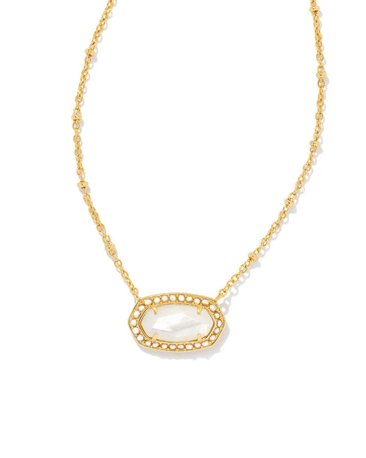 Pearl Beaded Elisa Gold Pendant Necklace in Ivory Mother-of-Pearl | 4217718591