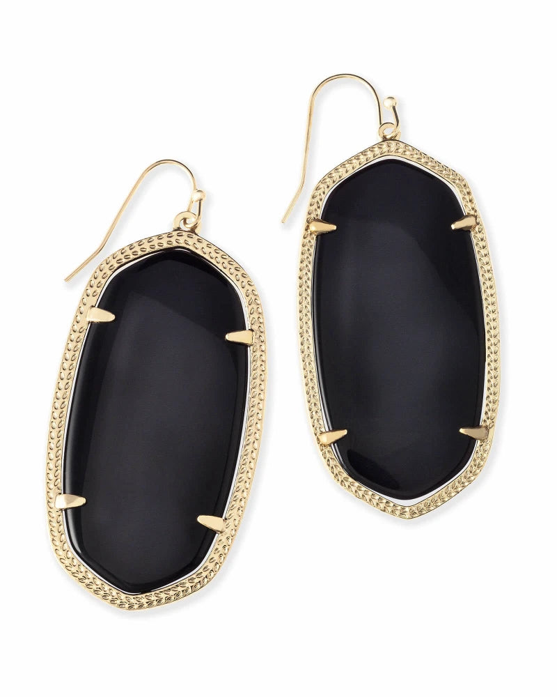 Danielle Gold Drop Earrings in Black Opaque Glass | 94217701109