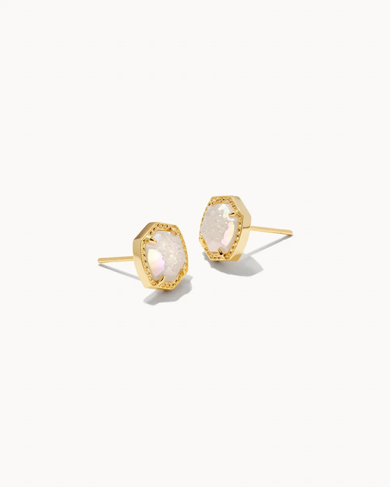 Davie Gold Stud Earrings in Iridescent Drusy | 9608800060