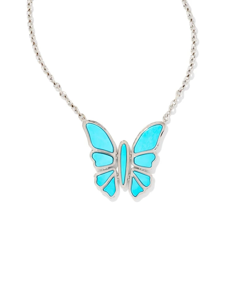 Ember Silver Butterfly Statement Necklace in Variegated Turquoise Magnesite | 9608801783
