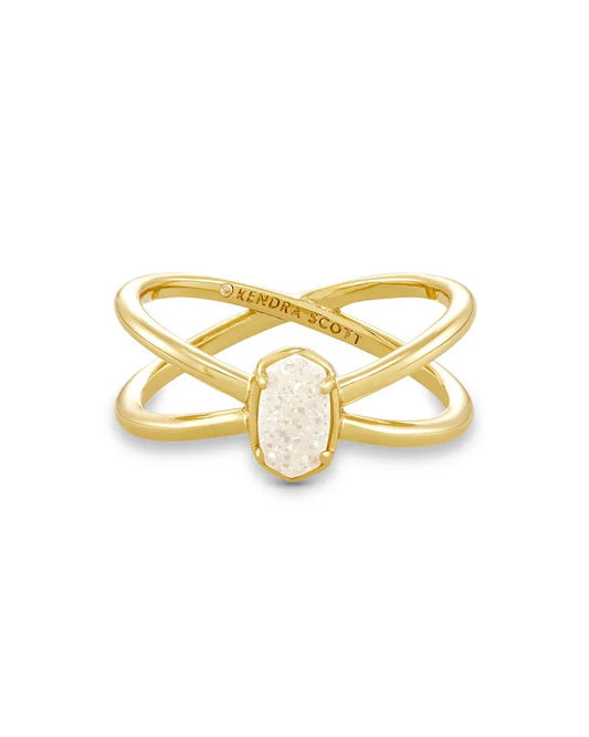 Emilie Gold Double Band Ring in Iridescent Drusy | 4217718159