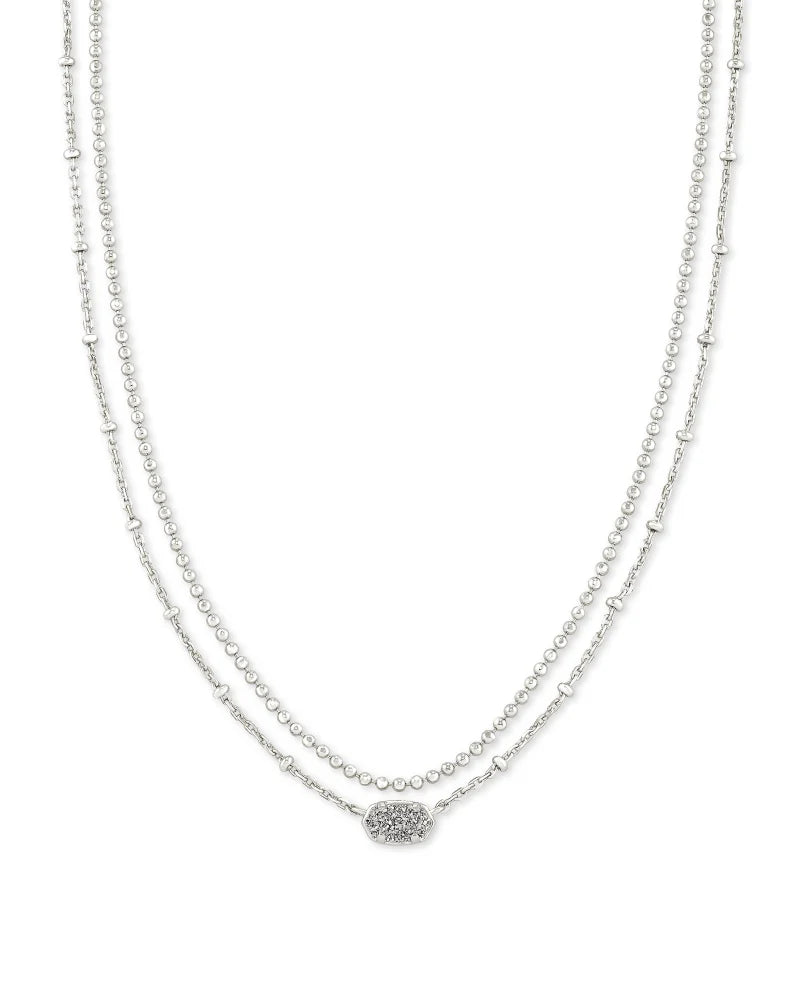 Emilie Silver Multi Strand Necklace in Platinum Drusy | 4217718148