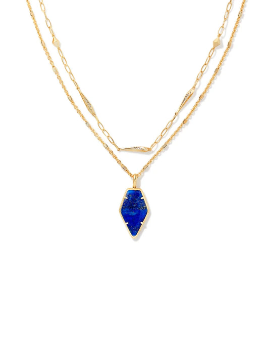 Framed Tessa Convertible Gold Multi Strand Necklace in Blue Lapis | 9608801816
