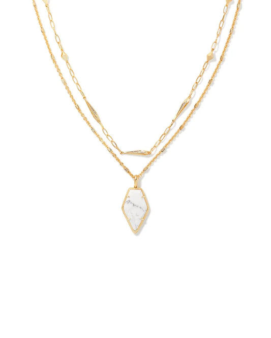 Framed Tessa Convertible Gold Multi Strand Necklace in White Howlite | 9608801815