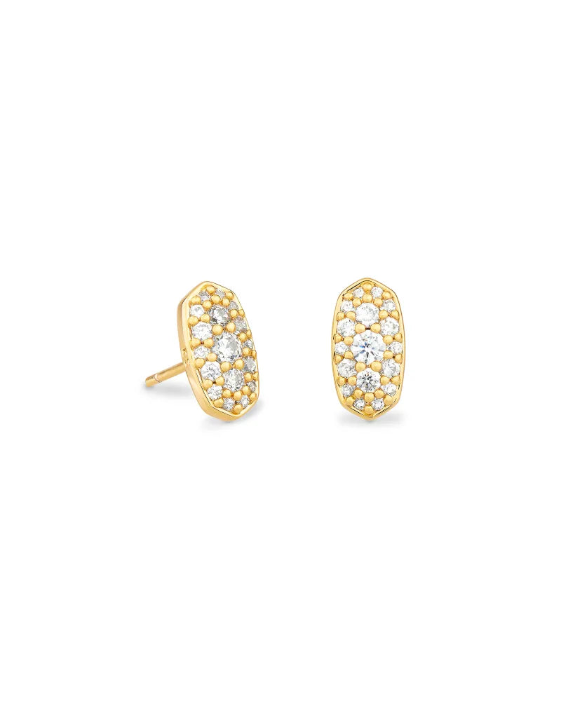 Grayson Gold Stud Earrings in White Crystal | 4217719659