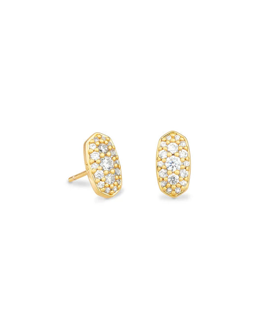 Grayson Gold Stud Earrings in White Crystal | 4217719659
