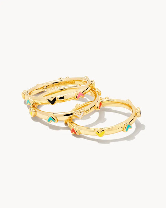 Haven Heart Gold Ring Set of 3 in Multi Mix | 9608800170