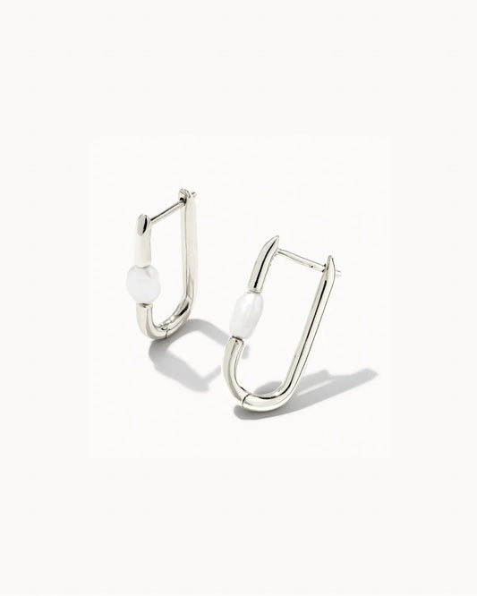 Lindsay Silver Huggie Earrings in White Pearl | 9608800030