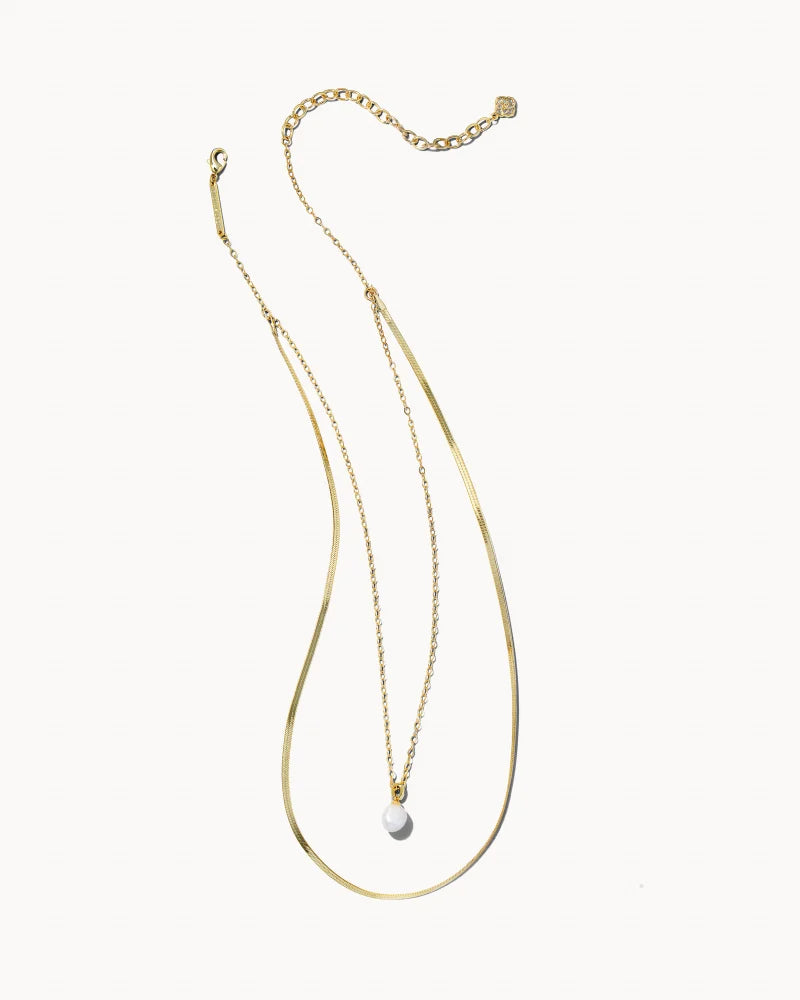 Lindsay Gold Multi Strand Necklace in White Pearl | 9608800033