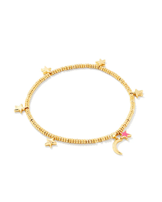 Moon & Star Gold Stretch Bracelet in Pink Enamel | 9608801821