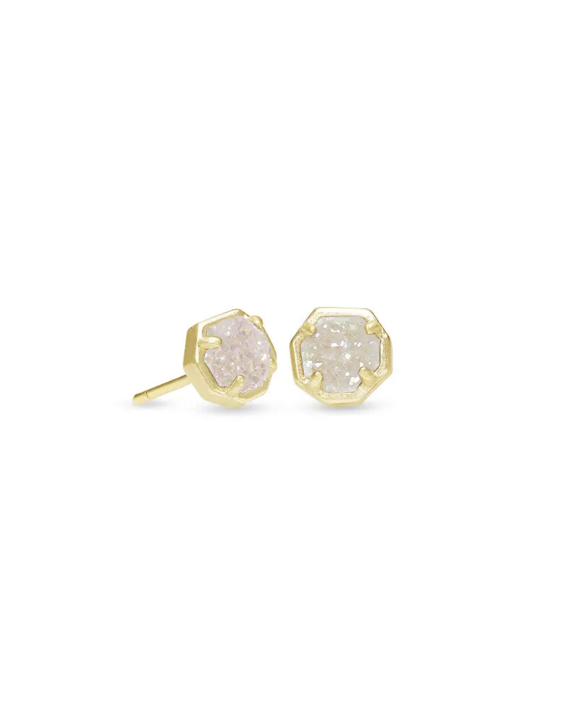 Nola Gold Stud Earrings in Iridescent Drusy | 4217704877