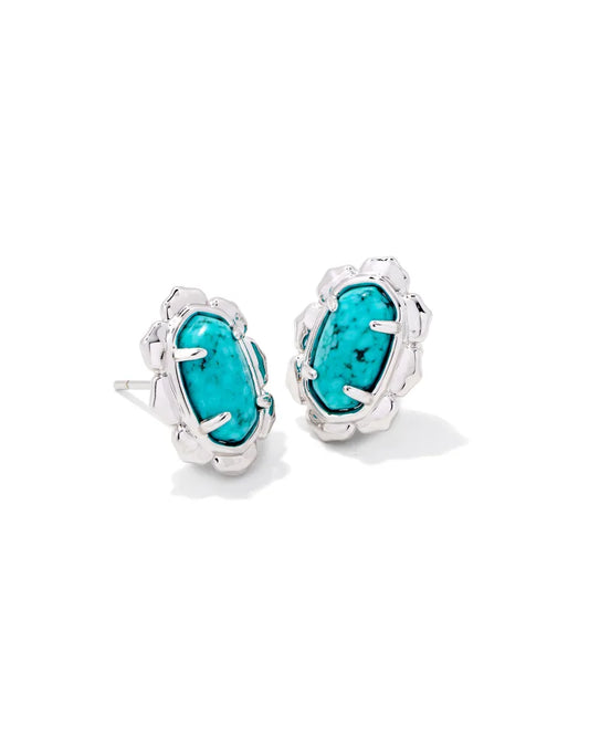 Piper Silver Stud Earrings in Variegated Turquoise Magnesite | 9608801798